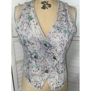 Vintage Gitano Acid Wash Denim 100% Cotton Vest Women's Hand Painted Medium